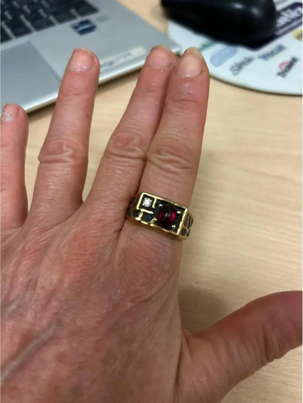 Men’s Classy Simulated Ruby and “Diamond “ Ring